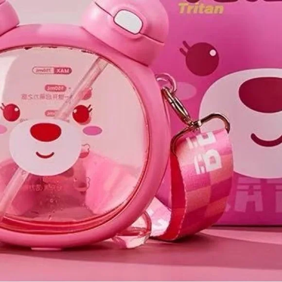 Cute Bear Kids Water Bottle - Pink and Brown - Picture 2 of 3